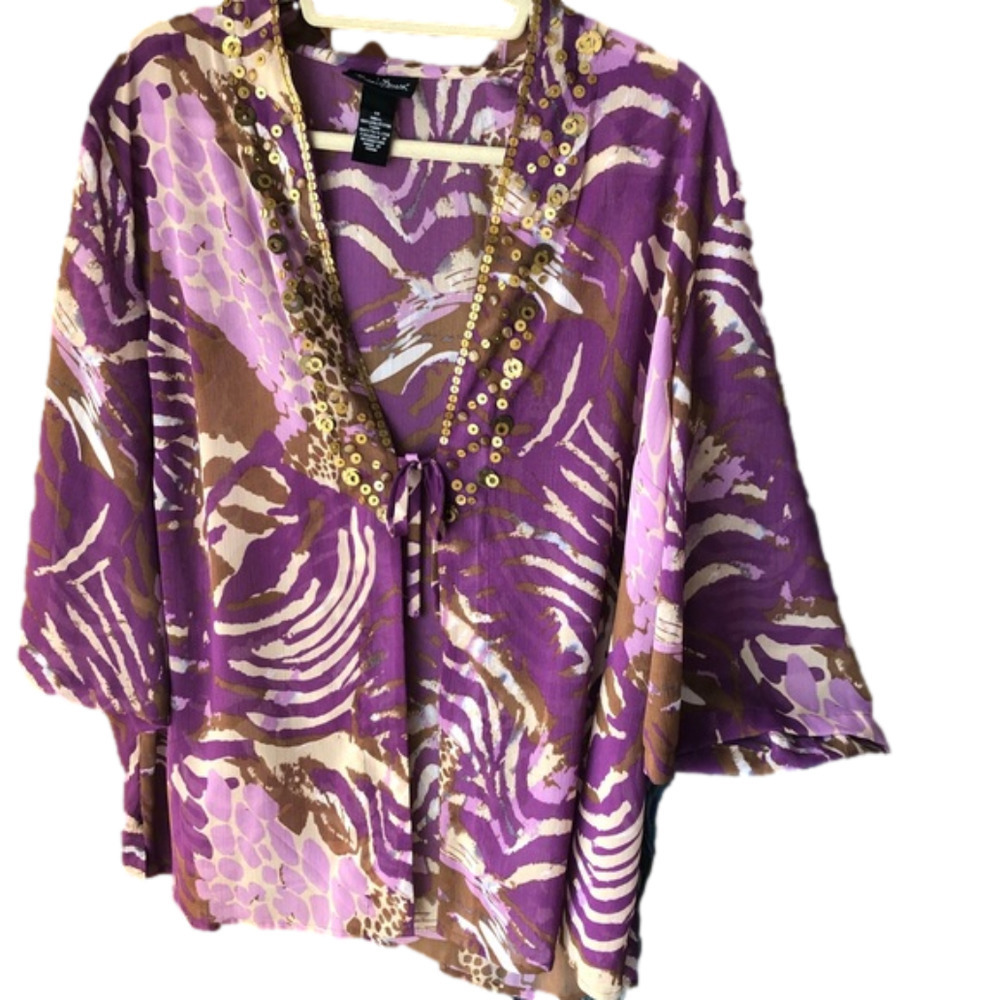 Maggie Barnes Sheer Sequin Tie Closure Cover-Up